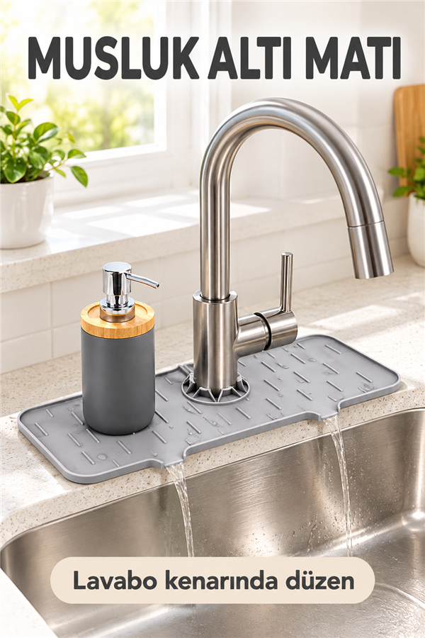 Mucit Home Silikon Musluk Matı – Su Geçirmez Lavabo Kenar Damlatmaz Altlık Düzenleyici Mat