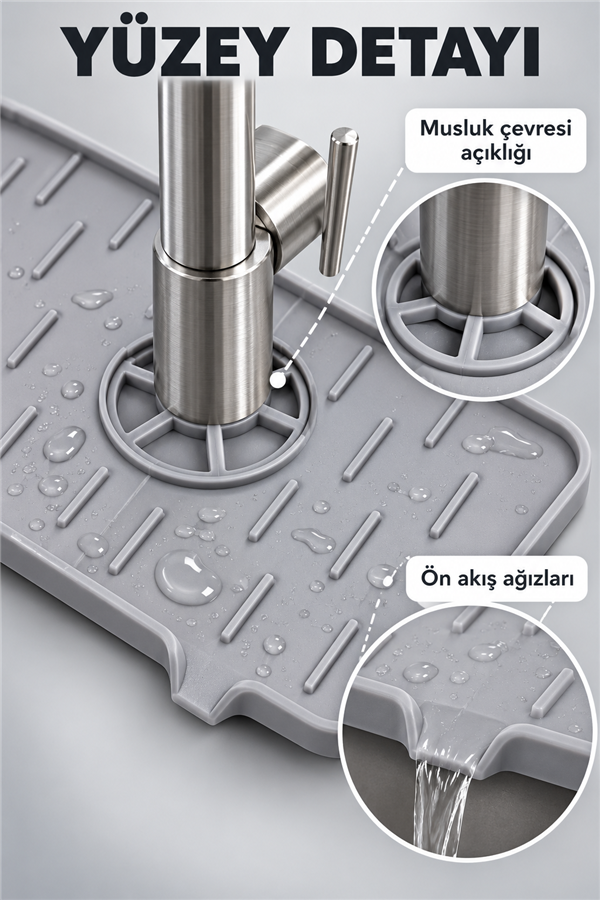 Mucit Home Silikon Musluk Matı – Su Geçirmez Lavabo Kenar Damlatmaz Altlık Düzenleyici Mat