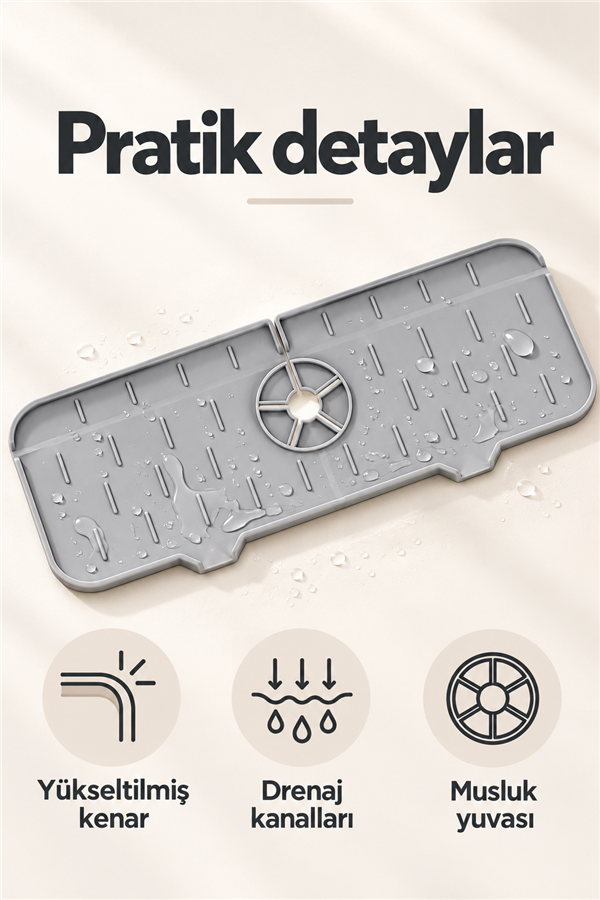 Mucit Home Silikon Musluk Matı – Su Geçirmez Lavabo Kenar Damlatmaz Altlık Düzenleyici Mat