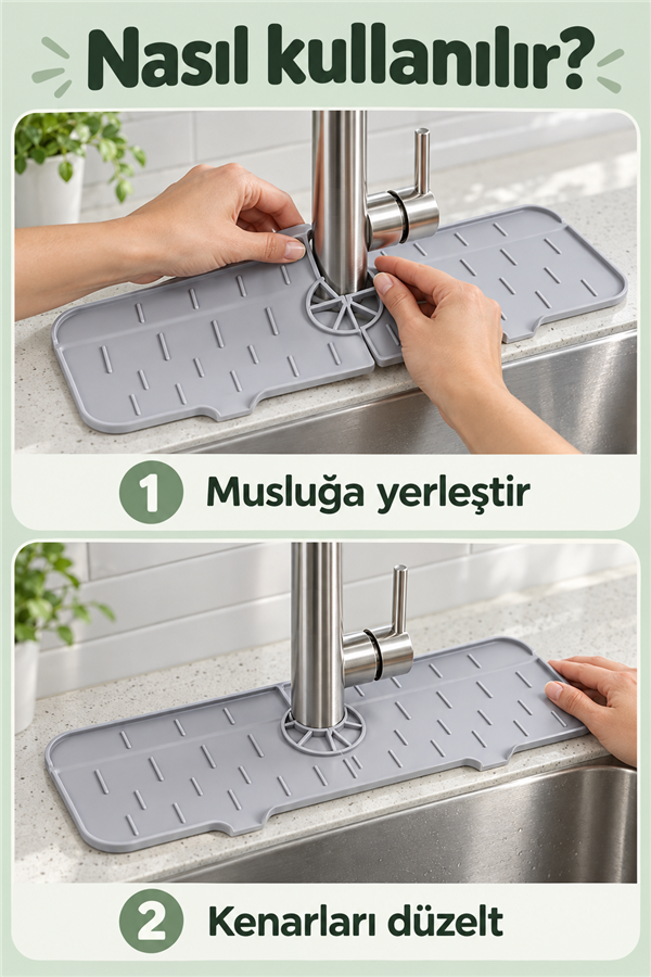Mucit Home Silikon Musluk Matı – Su Geçirmez Lavabo Kenar Damlatmaz Altlık Düzenleyici Mat