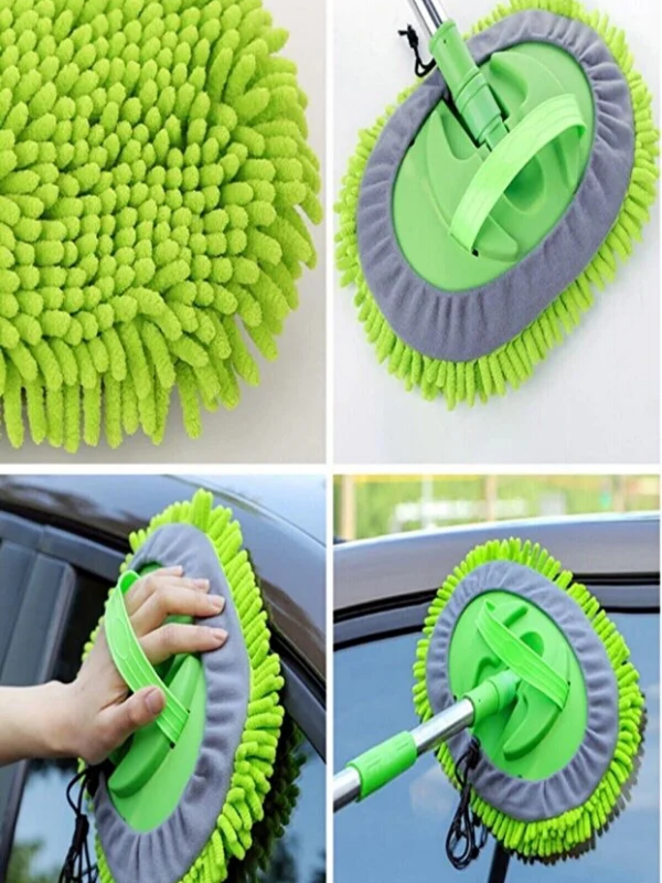 Mucit Home Araba Yıkama Fırçası Oto Yıkama Mop Mikrofiber Bezli Teleskopik Saplı 1 Yedek Bez Hediye