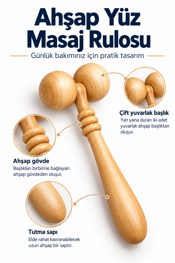 Mucit Home Çene Belirginleştirici Ahşap Masaj Rulosu Burun ve Göz Masaj Aleti Yüz Masaj Aleti