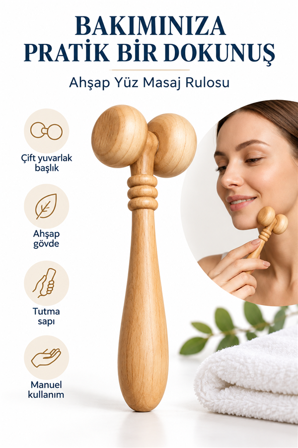 Mucit Home Çene Belirginleştirici Ahşap Masaj Rulosu Burun ve Göz Masaj Aleti Yüz Masaj Aleti