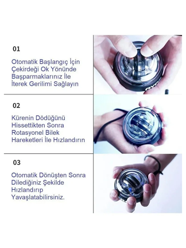 Mucit Home Gyro Ball El Bilek Egzersiz Topu El Kol Bilek Güçlendirme Kas Kuvvet Fitness Spor Egzersiz