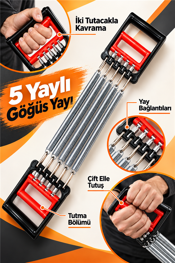Mucit Home Göğüs Yayı Kol Bilek Göğüs Kas Geliştirme Egzersiz Aleti 5 Yaylı-Yarı Profesyonel