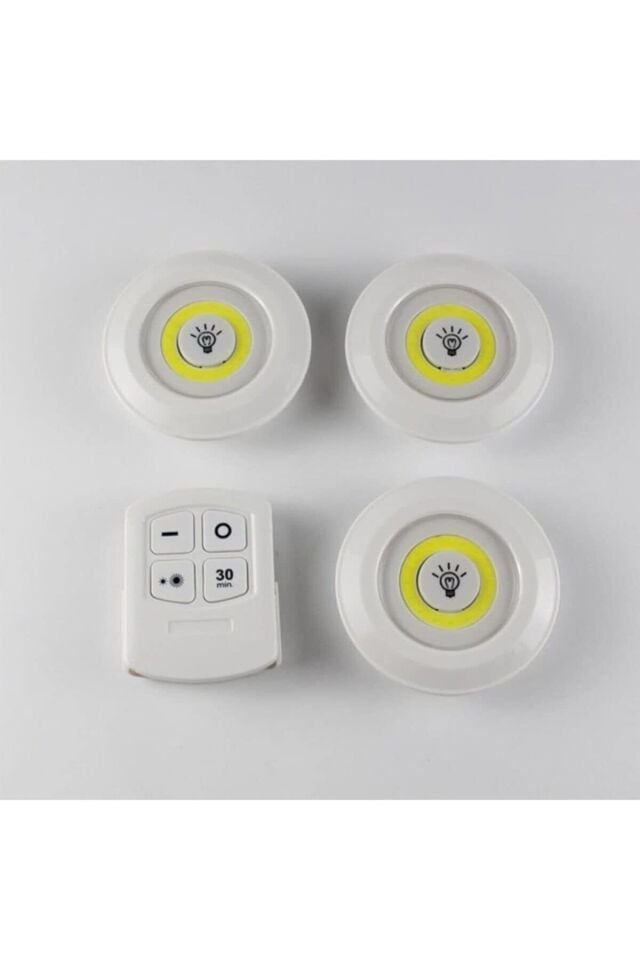 Mucit Home  Uzaktan Kumandalı Yapışkanlı Kablosuz Pilli Led 3'lü Spot Lamba Spot Led