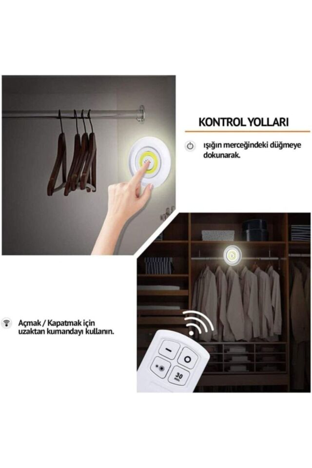 Mucit Home   Uzaktan Kumandalı Yapışkanlı Kablosuz Pilli Led 3'lü Spot Lamba Spot Led