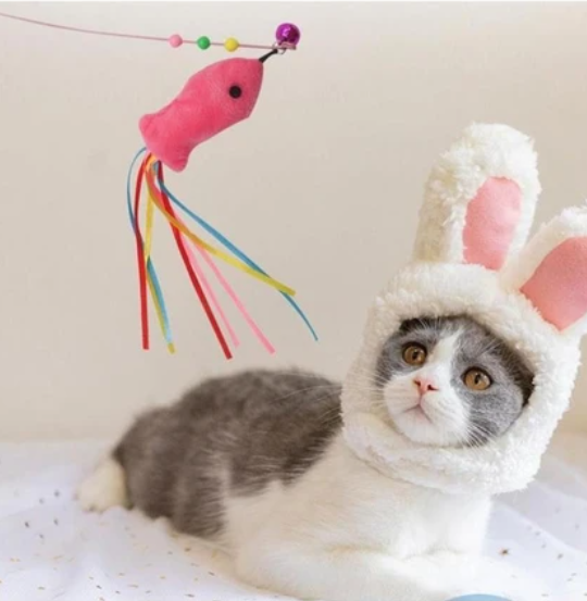 Mucit Home Balıklı Kedi Oyun Oltası Balıklı Kuyruklu Dikkat Çekici 90 Cm -Eğlenceli Olta