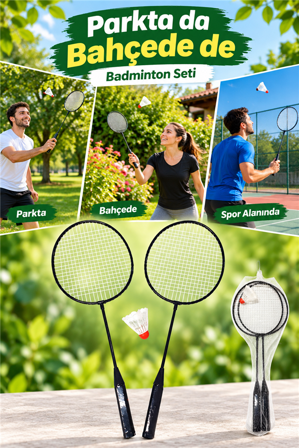 Mucit Home Fileli Badminton Seti 2 Raket 1 Top Badmington Seti