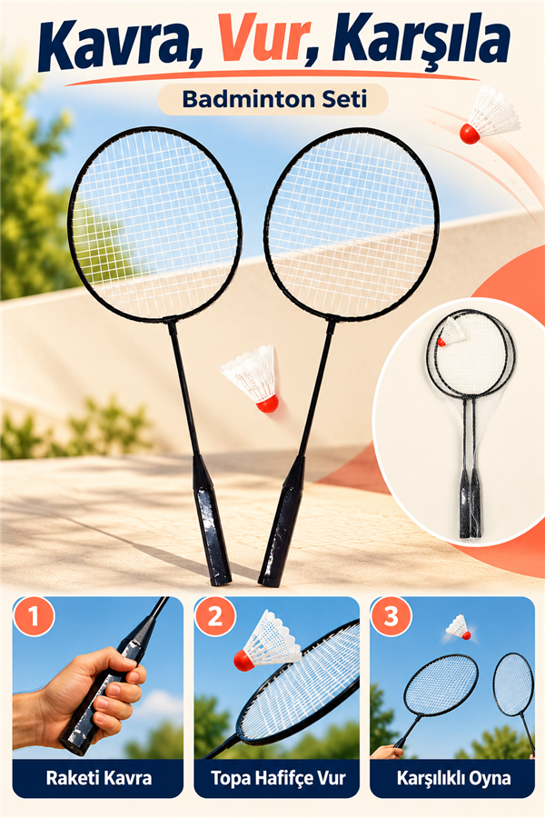 Mucit Home Fileli Badminton Seti 2 Raket 1 Top Badmington Seti