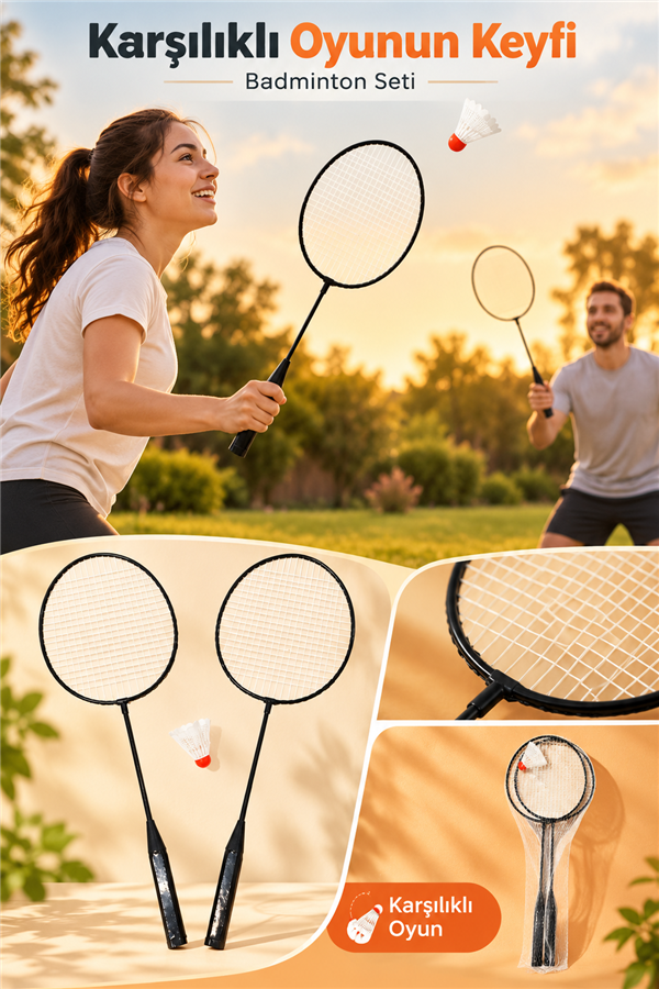 Mucit Home Fileli Badminton Seti 2 Raket 1 Top Badmington Seti