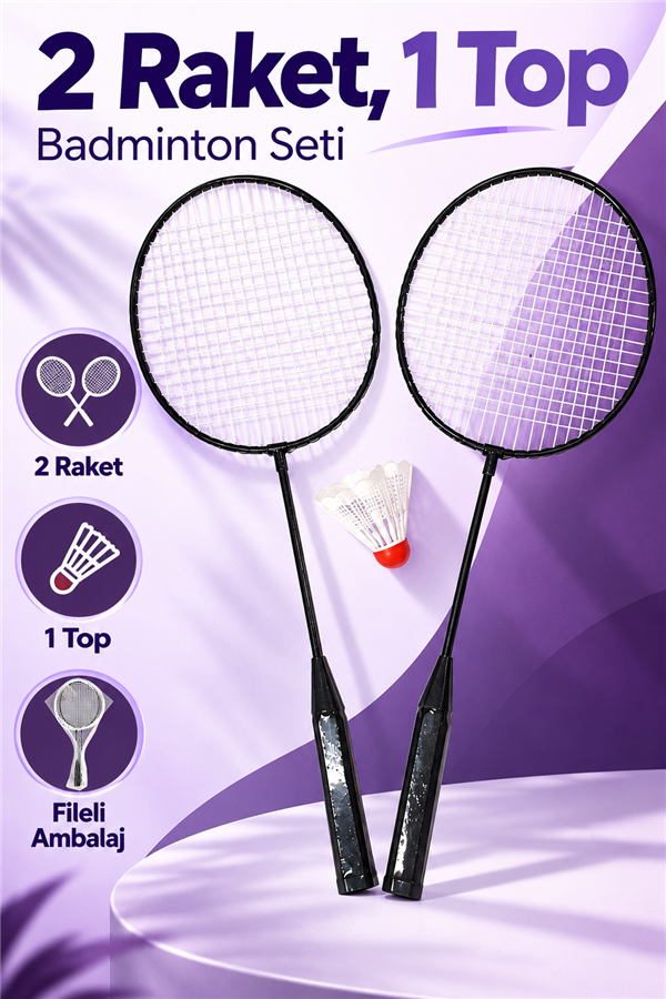 Mucit Home Fileli Badminton Seti 2 Raket 1 Top Badmington Seti