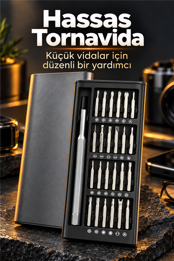Mucit Home 24 Parça Saatçi PC Gözlük Mıknatıslı Tornavida Seti Özel Kutulu