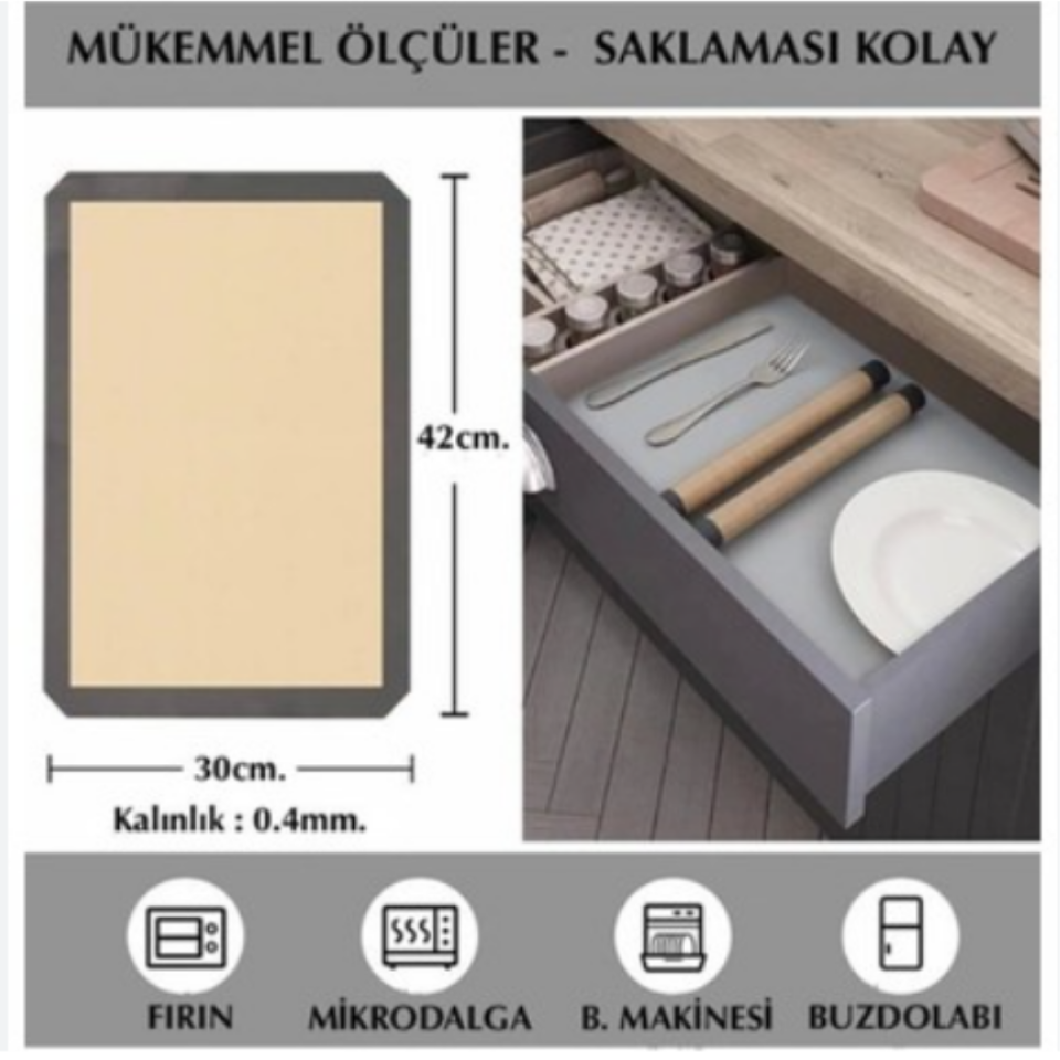 Mucit Home  Silikon Yanmaz Yapışmaz Pişirme Matı 40*30 Cm Gıdaya Uyumlu
