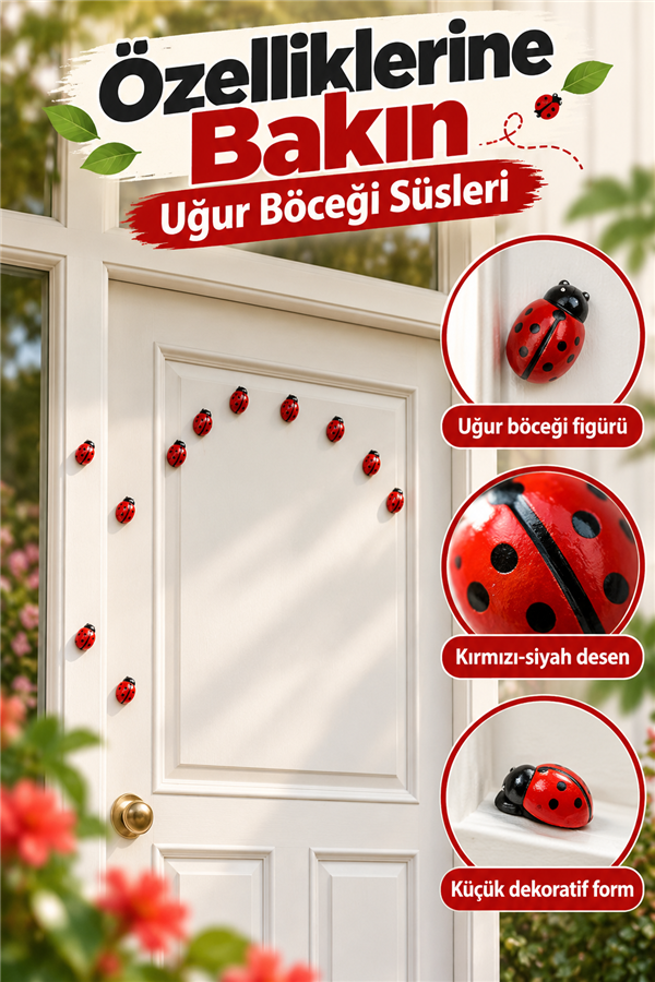 Mucit Home 50 Adet Uğur Böceği Mini Kapı Süsü Aile İsmine Özel Sayıda -Çok Amaçlı Kullanım