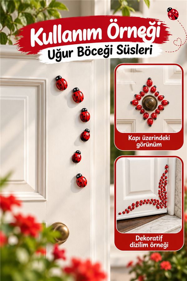 Mucit Home 50 Adet Uğur Böceği Mini Kapı Süsü Aile İsmine Özel Sayıda -Çok Amaçlı Kullanım
