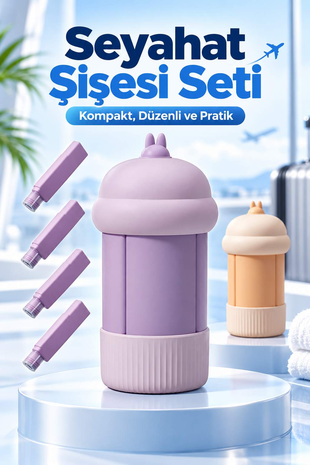 Mucit Home 4'lü Doldurulabilir Taşınabilir Küçük Seyahat Şişesi Seti Şampuan Krem Dolum Şişesi