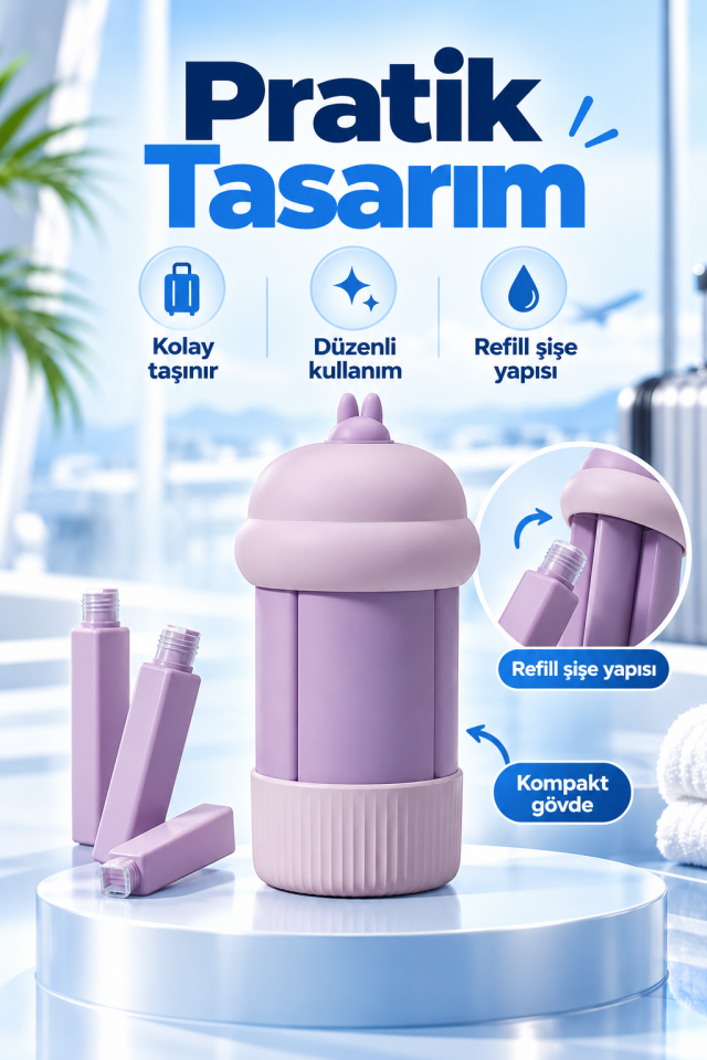 Mucit Home 4'lü Doldurulabilir Taşınabilir Küçük Seyahat Şişesi Seti Şampuan Krem Dolum Şişesi