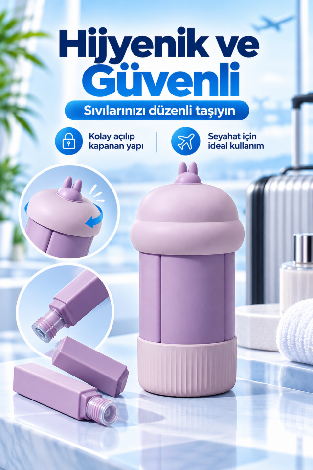 Mucit Home 4'lü Doldurulabilir Taşınabilir Küçük Seyahat Şişesi Seti Şampuan Krem Dolum Şişesi