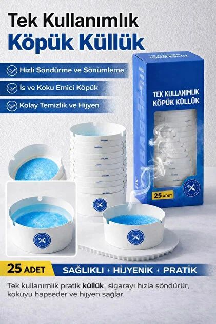 Mucit Home 25 Adet Tek Kullanımlık Kül Tablası Kokusuz Taşınabilir Pratik Jel Küllük Seti Ofis Kafe Ev