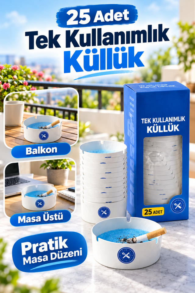 Mucit Home 25 Adet Tek Kullanımlık Kül Tablası Kokusuz Taşınabilir Pratik Jel Küllük Seti Ofis Kafe Ev