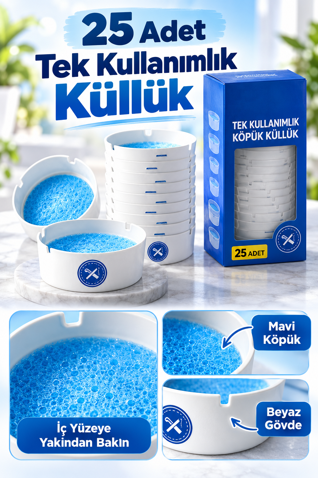 Mucit Home 25 Adet Tek Kullanımlık Kül Tablası Kokusuz Taşınabilir Pratik Jel Küllük Seti Ofis Kafe Ev