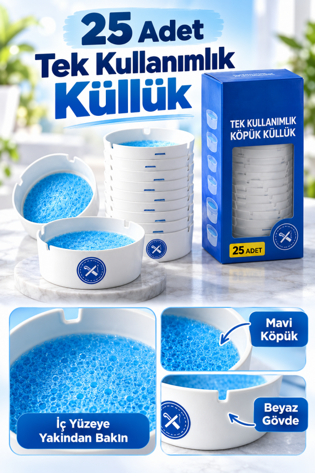 Mucit Home 25 Adet Tek Kullanımlık Kül Tablası Kokusuz Taşınabilir Pratik Jel Küllük Seti Ofis Kafe Ev