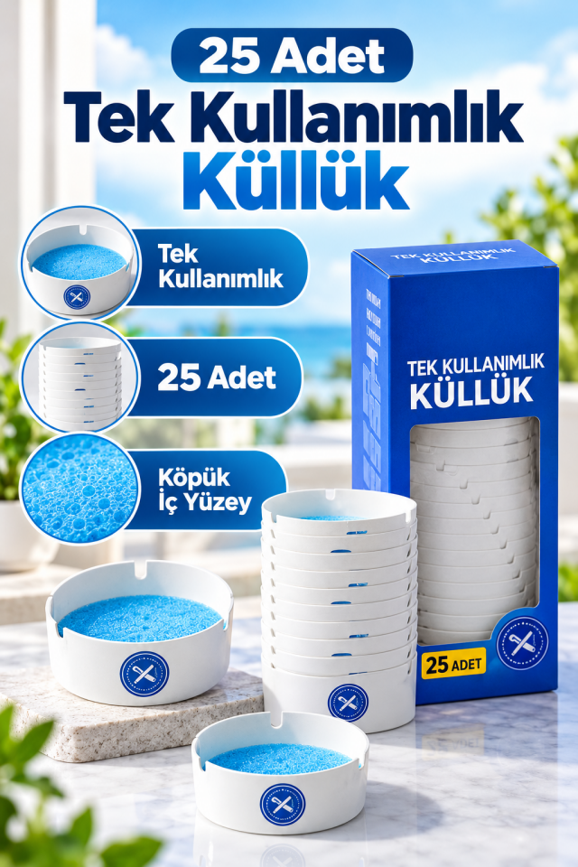 Mucit Home 25 Adet Tek Kullanımlık Kül Tablası Kokusuz Taşınabilir Pratik Jel Küllük Seti Ofis Kafe Ev