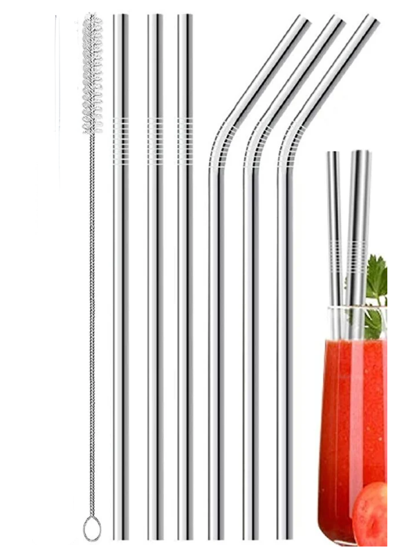 Mucit Home 7 Parça Parça Metal Pipet Seti Paslanmaz Çelik Pipet Ve Çubuk Pipet Temizleme Fırçası