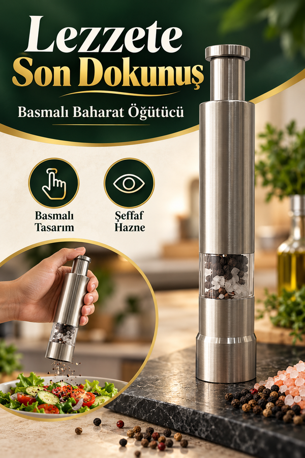 Mucit Home Manuel Basmalı Baharat Öğütücü 1 Adet – 304 Paslanmaz Çelik Tuz & Karabiber Değirmeni