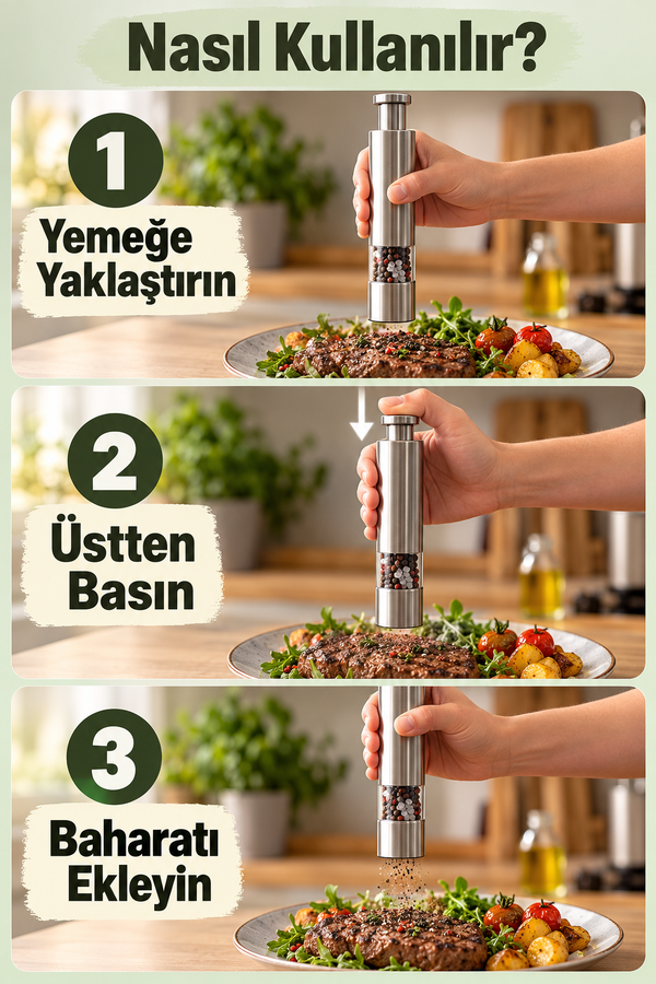 Mucit Home Manuel Basmalı Baharat Öğütücü 1 Adet – 304 Paslanmaz Çelik Tuz & Karabiber Değirmeni