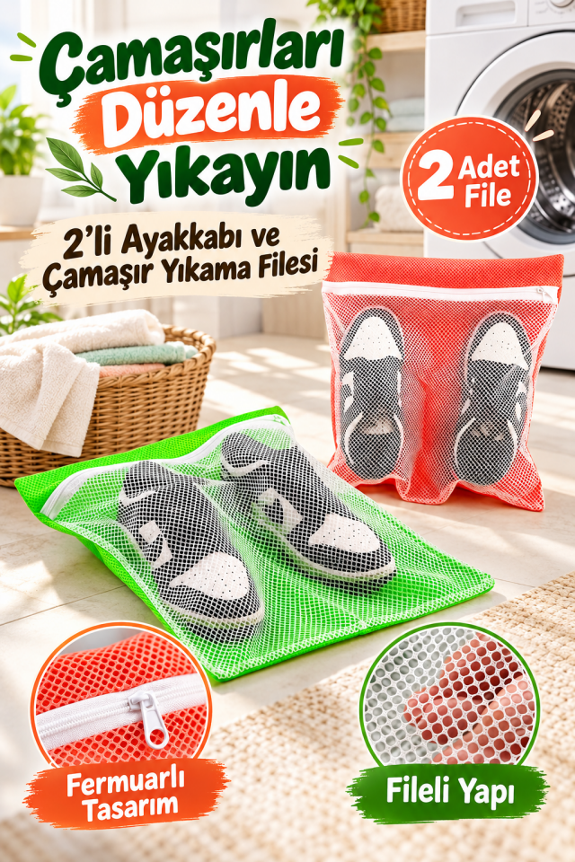 Mucit Home 2 Adet Ayakkabı Yıkama Filesi İç Çamaşır Çorap Sütyen yıkama Koruyucu File
