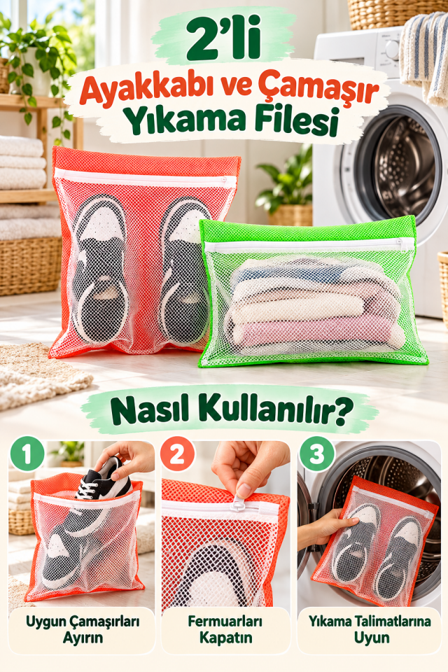 Mucit Home 2 Adet Ayakkabı Yıkama Filesi İç Çamaşır Çorap Sütyen yıkama Koruyucu File