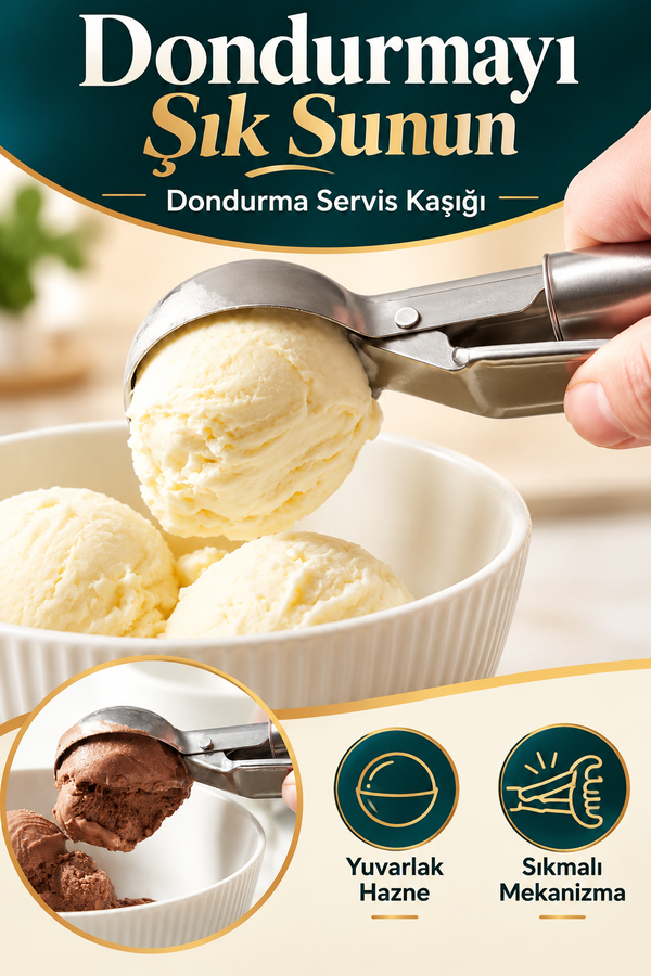 Mucit Home  Paslanmaz Çelik Dondurma Servis Sunum Kaşığı