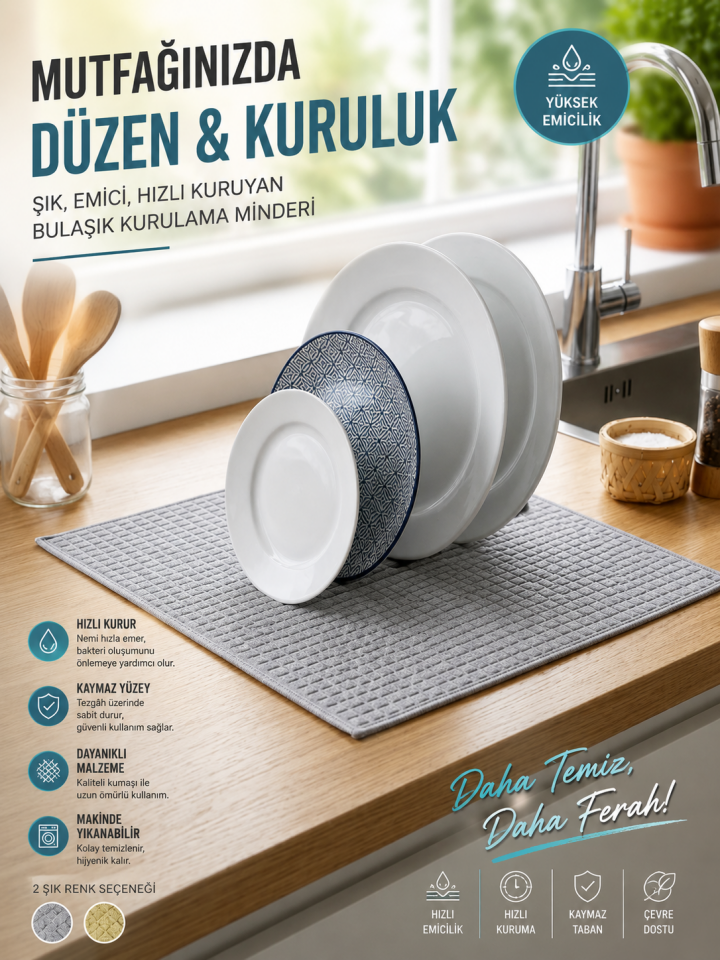 Mucit Home Ultra Emici Tabaklık Standlı Mikrofiber Bulaşık Altlığı Bezi Kurutma Matı  38*49 cm