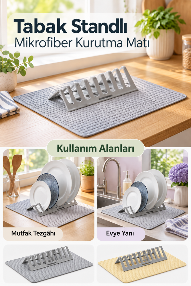 Mucit Home Ultra Emici Tabaklık Standlı Mikrofiber Bulaşık Altlığı Bezi Kurutma Matı  38*49 cm