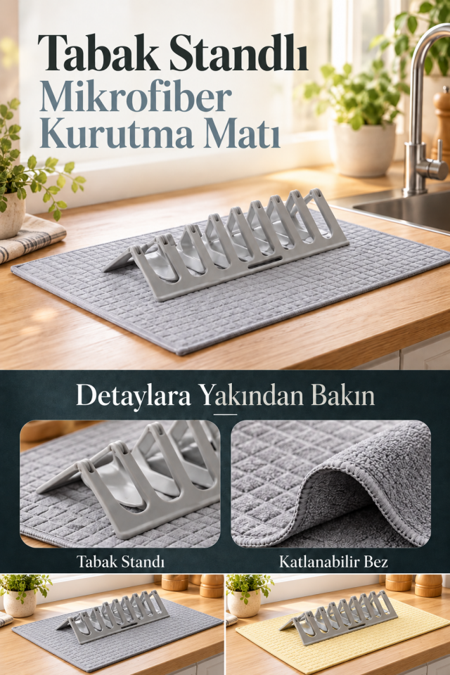 Mucit Home Ultra Emici Tabaklık Standlı Mikrofiber Bulaşık Altlığı Bezi Kurutma Matı  38*49 cm