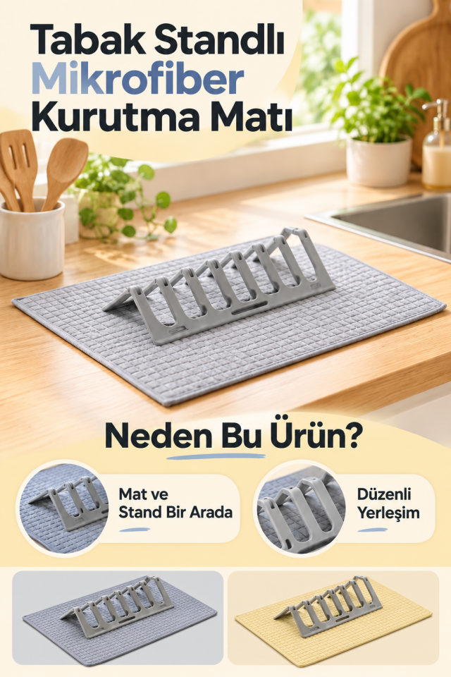 Mucit Home Ultra Emici Tabaklık Standlı Mikrofiber Bulaşık Altlığı Bezi Kurutma Matı  38*49 cm