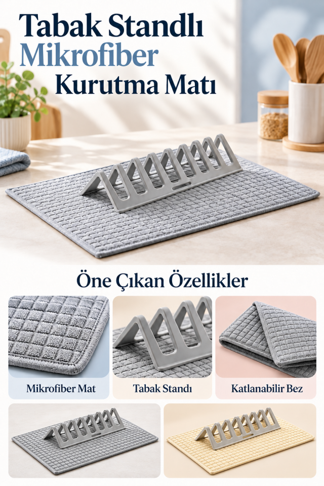 Mucit Home Ultra Emici Tabaklık Standlı Mikrofiber Bulaşık Altlığı Bezi Kurutma Matı  38*49 cm