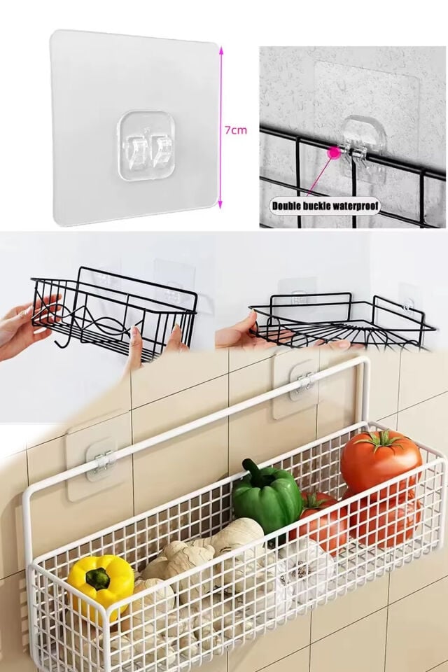 Mucit Home 8 Adet Demir Askısı Yedek Aparatı Kendinden Yapışkanlı Askı,Sepet Tutucu Şeffaf Duvar Askısı