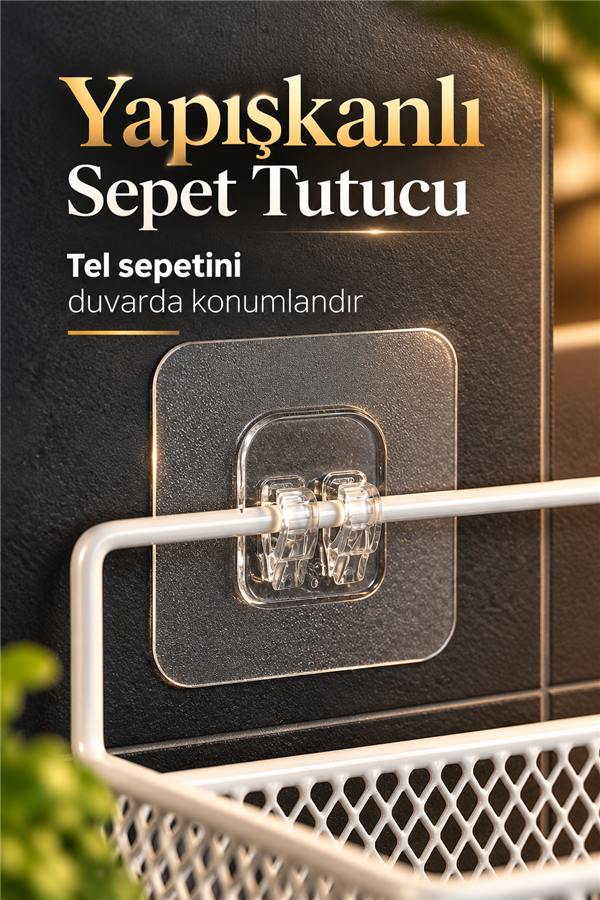 Mucit Home 8 Adet Demir Askısı Yedek Aparatı Kendinden Yapışkanlı Askı,Sepet Tutucu Şeffaf Duvar Askısı