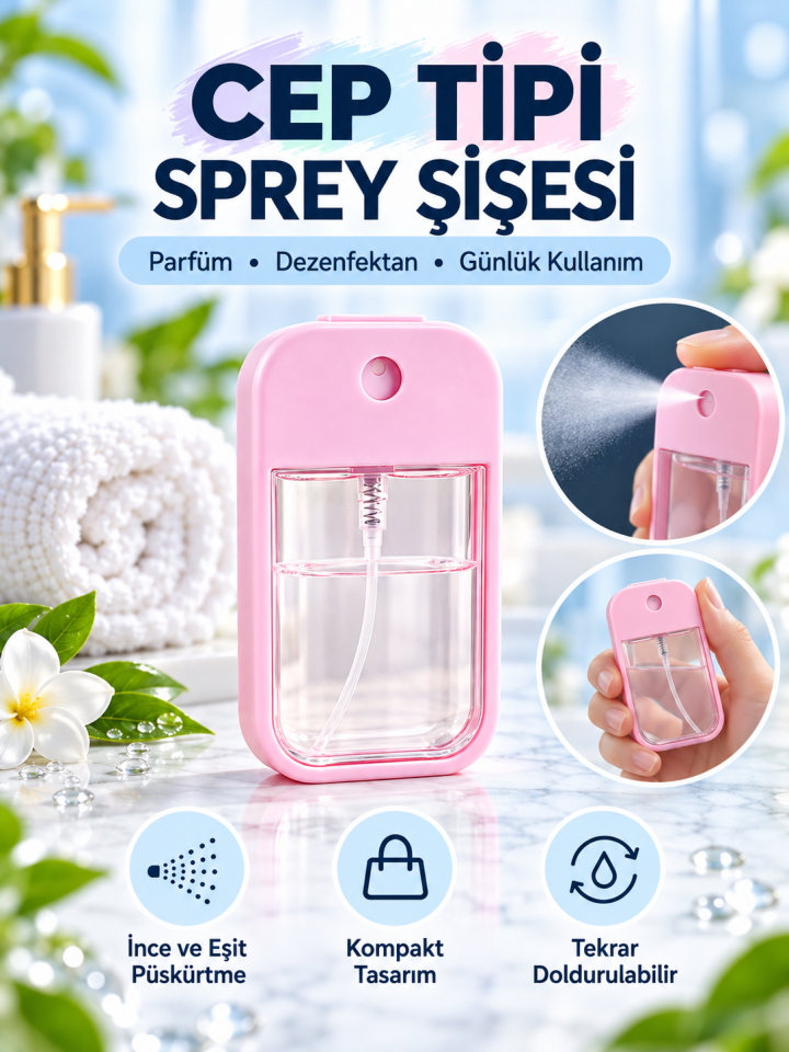 Mucit Home 1 Adet Renkli Dezenfektan Kolonya Çantaya Atmalık Sprey Şişesi