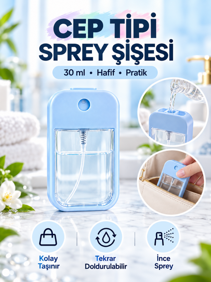 Mucit Home 1 Adet Renkli Dezenfektan Kolonya Çantaya Atmalık Sprey Şişesi