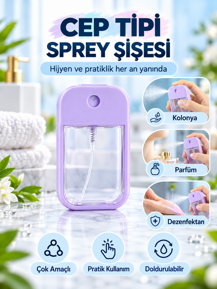 Mucit Home 1 Adet Renkli Dezenfektan Kolonya Çantaya Atmalık Sprey Şişesi