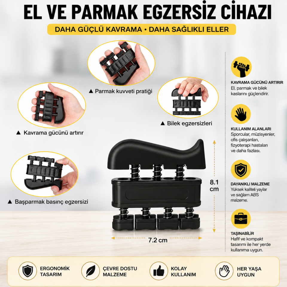 Mucit Home 5 parça El ve Parmak Güçlendirici Set Ayarlanabilir El Yayı Parmak Egzersiz Stres Topu