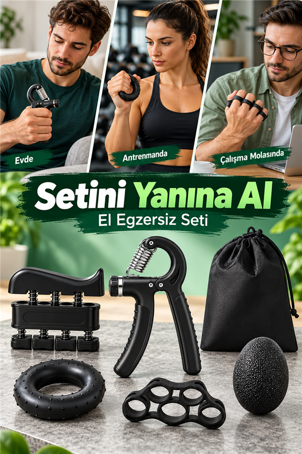 Mucit Home 5 parça El ve Parmak Güçlendirici Set Ayarlanabilir El Yayı Parmak Egzersiz Stres Topu