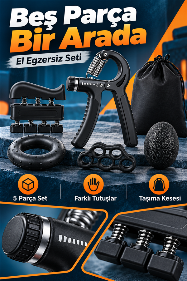 Mucit Home 5 parça El ve Parmak Güçlendirici Set Ayarlanabilir El Yayı Parmak Egzersiz Stres Topu