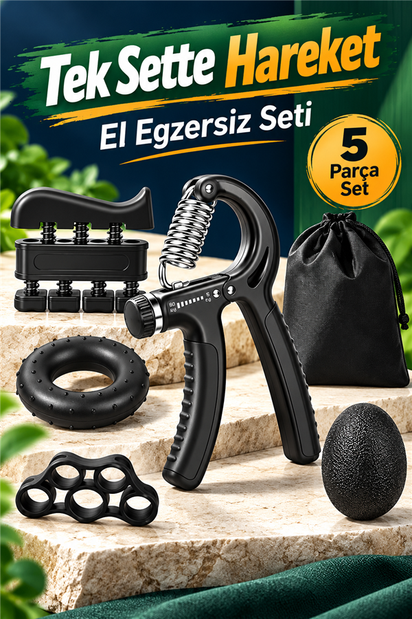 Mucit Home 5 parça El ve Parmak Güçlendirici Set Ayarlanabilir El Yayı Parmak Egzersiz Stres Topu