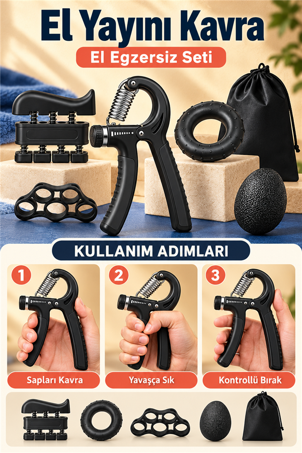 Mucit Home 5 parça El ve Parmak Güçlendirici Set Ayarlanabilir El Yayı Parmak Egzersiz Stres Topu