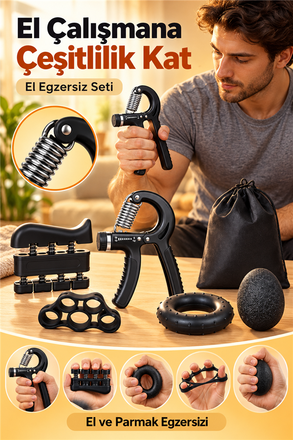Mucit Home 5 parça El ve Parmak Güçlendirici Set Ayarlanabilir El Yayı Parmak Egzersiz Stres Topu